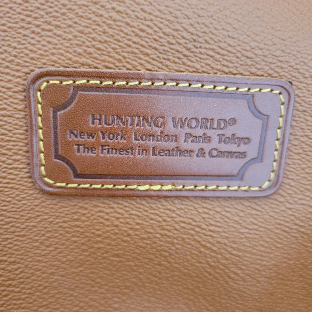 Hunting World Vintage Tan Leather Trim Duffel Bag Travel Weekender Large